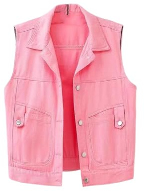 HZCRAES Veste Gilet En Jean Pour Femme - Veste Simple Sans Manches En Jean À Revers De Couleur Unie De Grande Taille, Gilet En Jean De Vacances Avec Poches,Rose,Xl