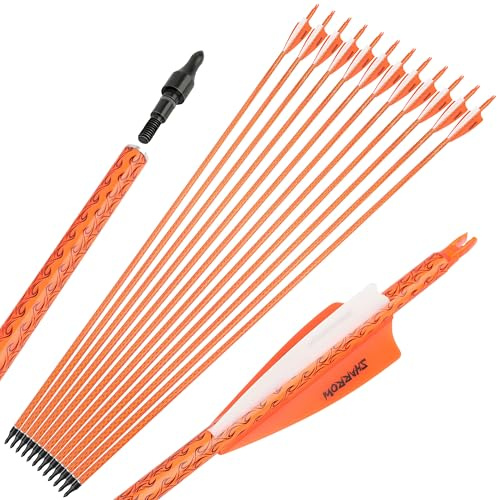 wolfman 30 Zoll Carbonpfeile für Bogenschießen Farbig Spine 500 Pfeile Carbon Zielpfeile Jagdpfeile mit 4 Zoll Federn Pfeile für Recurvebogen Compoundbogen