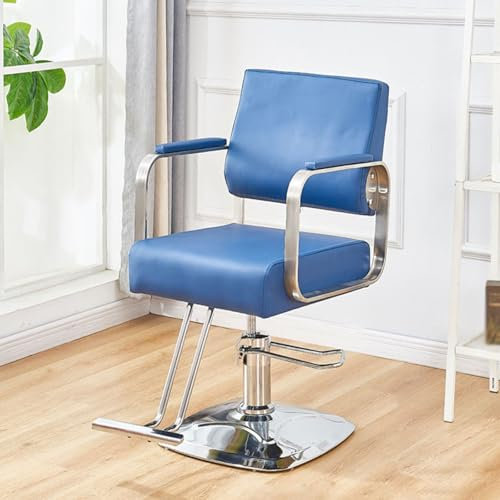Mixtric Drehbarer Friseurstuhl, Handhydraulischer Friseurstuhl, Ergonomischer Hochleistungs-Friseurstuhl, Höhenverstellbar, Für Salon Mit Fußstütze,Blau,Square