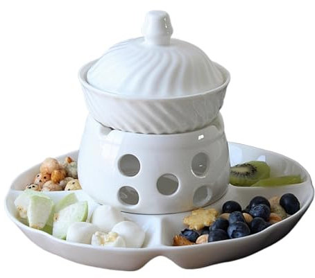 KANLVU Schokofondue-Set Mit Tablett Schokoladenfondue Schmelztopf Käsefondue Keramik Butterwärmer-Set Für Valentinstag Oder Geburtstag
