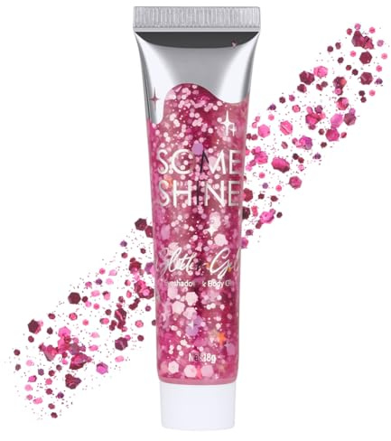 AYBUY Gel Paillettes Visage,Paillette Cheveux Visage,Corps Gel Paillette,Paillette Gel Liquide pour Cosmétique Visage Lèvres Ongles Festival Fête Maquillage Décoration Fête Noël Pâques,Rose,18g