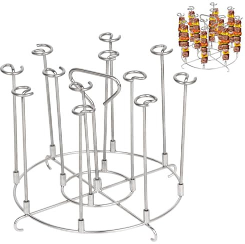 Soporte para brochetas para freidora de aire de 6 cuartos de galón, acero inoxidable, incluye 12 pinchos para brochetas, carne, verduras y mariscos