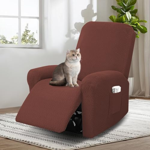 bechoanigel 4-Teilig Sesselbezug rutschfest, Sesselschoner für Relaxsessel, All Inclusive Sesselüberwurf, Sessel Überzug mit Armlehnenschoner und Tasche, Fernsehsessel Bezug (Tiefer Kaffee)