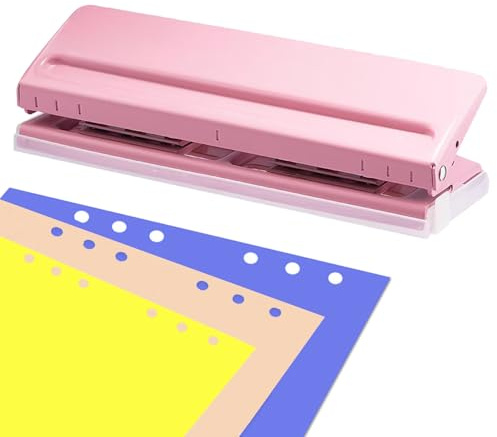 Punch med 6 hål, pappersstansare, justerbar 6-håls perforeringskapacitet för A3-papper, A4, A5, B3, B4, B5 (rosa)