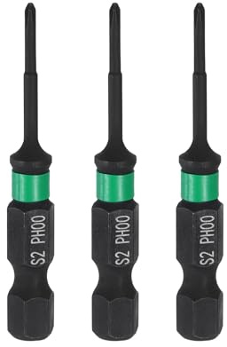 sourcing map 3pcs #00 Impact Phillips Screwdriver Bit PH00 1/4 Hex Shank 2 (50mm) Long 0.08 Rod Magnetic Cross Head Drill Bits S2 Steel Industrial Screw Driver for Impact Power Drivers
