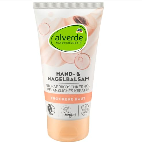 alverde NATURKOSMETIK Hand- und Nagelbalsam, Bio-Aprikosenkernöl & Pflanzliches Keratin, pH-Hautneutral, Vegan, Für Normale Haut, 75 ml
