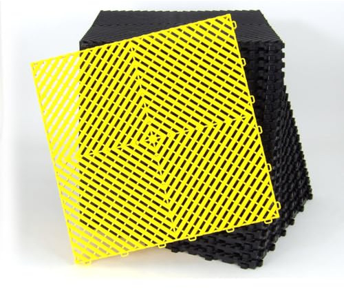 Lot de 25 dalles de sol clipsables - JAUNE - (4m²) pour garage, cellier, atelier, abris de jardin. Effet Damier 40x40cm, ép.1,8cm, Marque CLIC & dalle, série CLASSIC, Intérieur-Extérieur.