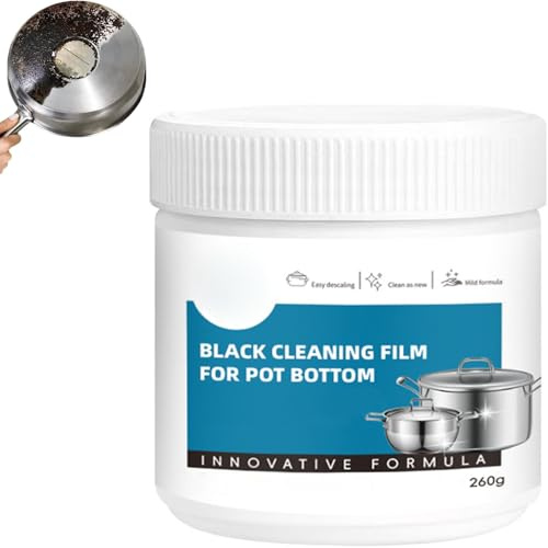 Powerful Burnt Residue Remover Paste for Cookware, Black Cleaning Film for Pot Bottom, Black Pot Bottom Descaling Gel, Stainless Steel Cookware Cleaner Paste Kit with Brush (1set)