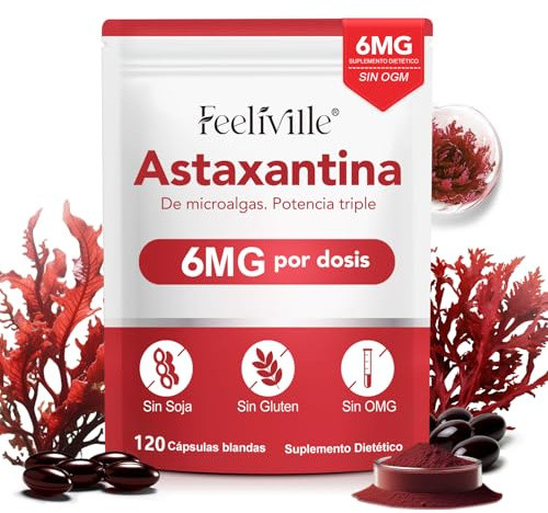 Astaxantina 6 mg, Astaxantina natural pura, Suplementos premium de astaxanthin con actividad antioxidante. Favorece la salud ocular, articular, cutánea y circulatoria. 120 antioxidantes capsulas