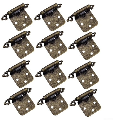 Yhenlovtt 12 paia di cerniere a chiusura automatica in ottone anticato per armadio cucina e bagno con viti, sovrapposizione da 1/2 pollici, semi-nascoste