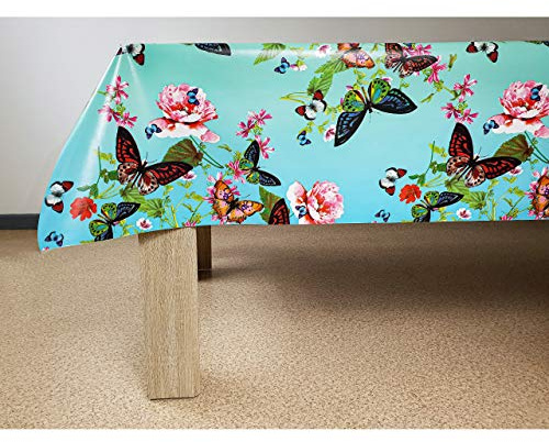 DecoMeister Wachstuchtischdecke 140x100 cm - Wachstischdecke abwaschbar und wetterfest - Meterware Wachstuch mit Vliesrücken - Outdoor Tischdecke für Küche und Garten - Schmetterlinge