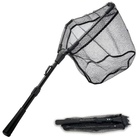 Gummiert Kescher Angel, Klappbares Fischernetz, Fishing Keschers Angeln, Teleskop Unterfangkescher, 90cm Teleskop Unterfangkescher Gummiert Angel Kescher, für Forellenangeln, Salmon, Catfish, Bass