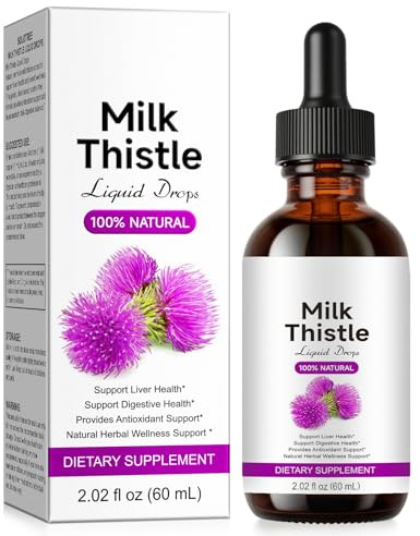Milk Thistle Liquid Drops 600mg per Serving - Alcohol-Free Liver Support & Digestive Aid - Natural Detox & Antioxidant Properties - 60ml Vegan Supplement