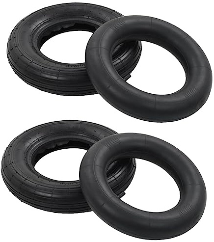 Lot de 4 pneus de brouette 3.50-8 4PR avec chambre à air - Pneus de rechange robustes pour diable et chariot de transport - Noir