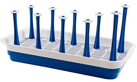 Shinesline Dish Bottle Drying Rack Stand, 10 Pieces Rectangular Plastic Cup Mug Organizer Drainer, Kitchen Accessories Utensils Dryer Tray Holder/Blue