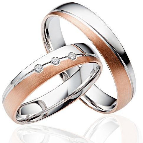 JC Trauringe Gold 585 Paarpreis Bicolor Rotgold Weißgold I Eheringe breit 4,5 mm I Edle Partnerringe mit Gravur in edler Schatulle I 2 Hochzeitsringe Herrenring ohne & Damenring mit Steinen I J911-S
