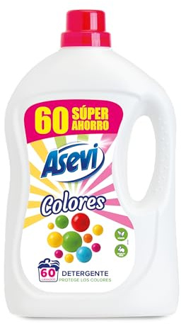 Asevi Detergente Líquido para Lavadora Colores - Detergente para Ropa de Color con Fórmula Concentrada - Fija y Protege los Colores, Evita Transferencias de Color y Deja la Ropa Limpia - 60 Lavados