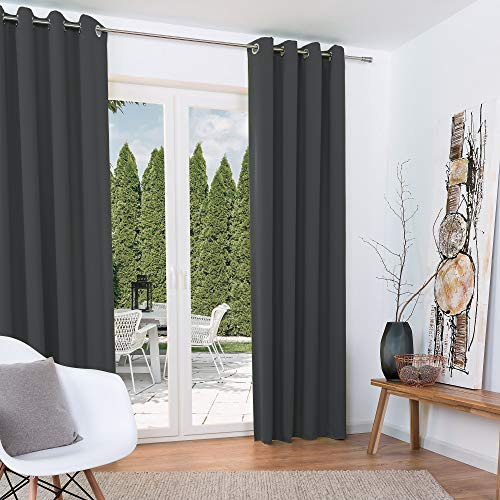 Beautissu 2er Set Verdunklungsvorhang Blickdicht mit Ösen Blackout Gardine | 140x245cm Anthrazit Ösenvorhänge Ösenschal Lange Fenster Vorhänge Wohnzimmer Schlafzimmer Amelie BO