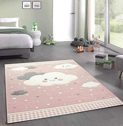 Merinos Kinderteppich Spielteppich mit Wolken in Rosa Größe 160x230 cm