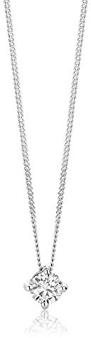 Orovi Schmuck Damen 0,15 Ct Diamant– Kette Gold mit Anhänger Solitär natürlicher Diamant im Brillantschliff in einer Krappenfassung Zeitlose klassische Halskette aus Weißgold 14 Karat(585), 45 cm lang