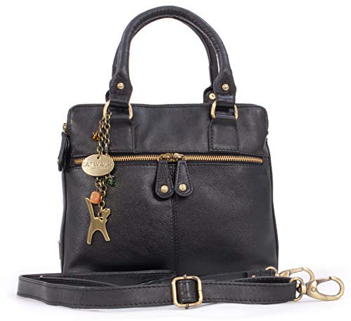 Catwalk Collection Handbags - Damen Leder Umhängetasche - Handtasche Mittelgroß - Henkeltasche mit Abnehmbarem Schultergurt - Vicky