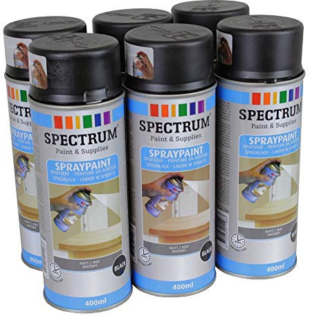 Lot 6 Bombes NOIR MAT Peinture Spray Aérosol 6X400ml Bois,Métal,Aluminium,Plastique