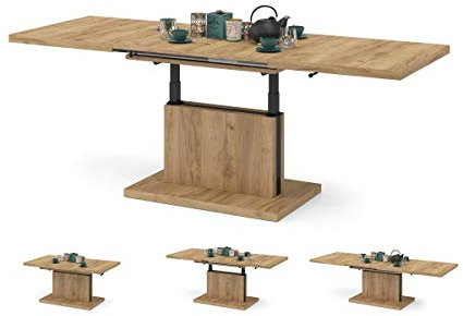 All4All Couchtisch Asti - Kaffeetisch - Wohnzimmertisch – Höhenverstellbar - mit Einlegeplatten - Ausziehbar - Sofatisch - 120x70cm - 05 - Gold Craft Eiche