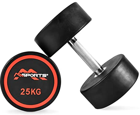 Rundhantlar Premium set med 2 | Gummi hantel beläggning 2,5–50 kg | förkromad och räfflad | Olika viktvarianter hantel (2 x 25 kg)