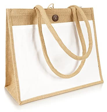 Jute statt Plastik Original | JB1415MC | Jutetasche Canvas | Jutebeutel Einkaufstasche | Fair & Nachhaltig | Shopping Einkauf | 5er-Set