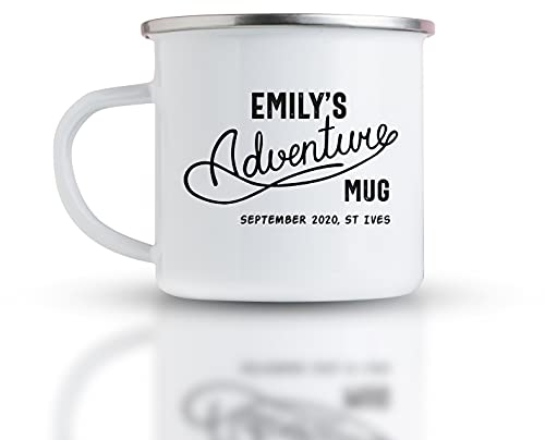 Pink Positive Personalised Campfire Adventure Mug Enamel, Name and Location
