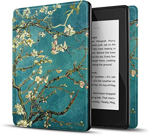TNP Hülle für Kindle Paperwhite 10. Generation 2018 Modell PQ94WIF, Kindle Case für Amazon Kindle Paperwhite 6-Zoll, mit Auto Einschlafen/Aufwachen Funktion, superleichte Hülle, Mandelblüten