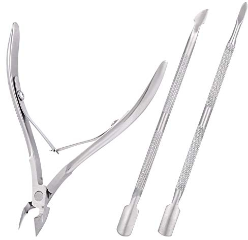 SUSSURRO 3 Pcs Trousse d'entretien des Cuticules- Pince Coupante pour Cuticules, Poussoirs et Lime en Acier, Coupe-Cuticules Acier Inoxydable Ciseaux de Peau Morte Outils de Manucure Pédicure