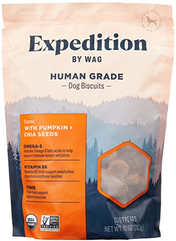 Amazon Brand - Wag Expedition Human Grade Organic Biscuits Dog Treats, Non-GMO, Pumpkin & Chia Seed, 10 oz, Pack of 1