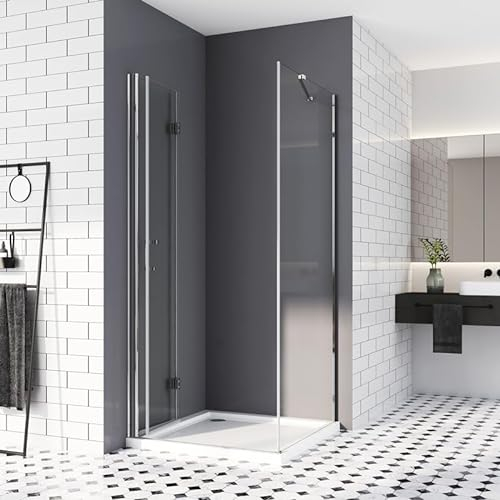 Duschkabine 70x90,Falttür Eckeinstieg Duschtür mit seitenwand Duschwand 6mm ESG Sicherheitsglas mit Nano-Beschichtung 195cm