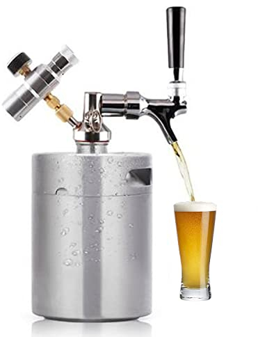 hzexun Mini Barril de Cerveza, Sistema de Grifo Growler Presurizado de Cerveza, Kit de Kegerator Dispensador Portátil de Acero Inoxidable 304 para Barril, Cerveza Casera, Cerveza Artesanal (5L)