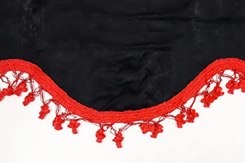 Lot de 3 rideaux en peluche pour camion - Pour toutes les marques de camions avec pompons (noir avec pompons rouges)