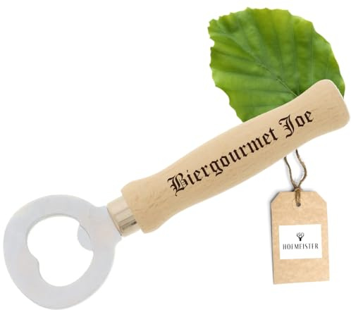 HOFMEISTER® Flaschenöffner Holz mit Gravur – beidseitig personalisiert mit Name und Spruch, Kapselheber aus Buche, Handarbeit, Geschenk für Männer (1 Stück)