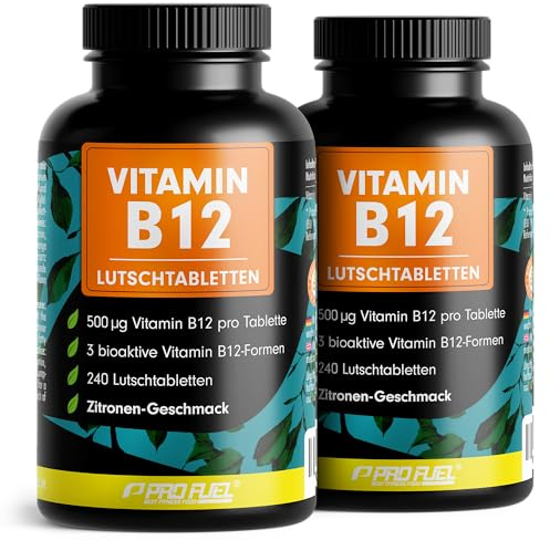 Vitamin B12 Lutschtabletten 480x ZITRONE, 500µg aktives Methylcobalamin B12 pro Tablette, leckerer Geschmack, vegan & hochdosiert, B12 Tabletten zum Lutschen, ohne Zuckerzusatz, mit Xylit gesüßt