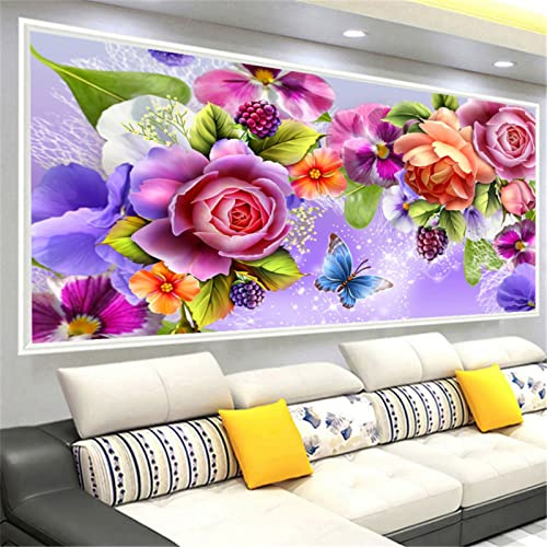 EXQULEG 5D Diamond Painting Blumen Diamant Painting Bilder DIY Diamond Painting Groß Full Set für Erwachsene Kinder, Dekorationen für Haus, Wand Und Eingang (80x40cm)
