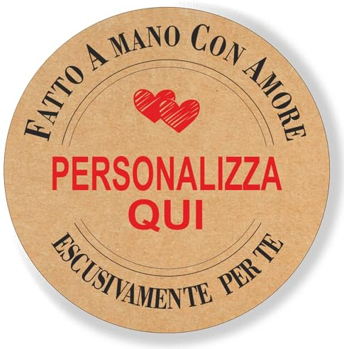 Mr Pubblicità - 100 Etichette Adesive Personalizzate Kraft – Stickers Regalo Matrimonio, Battesimo, Nascita, Comunione, Bomboniere e Fai-da-Te (Tipo 12)