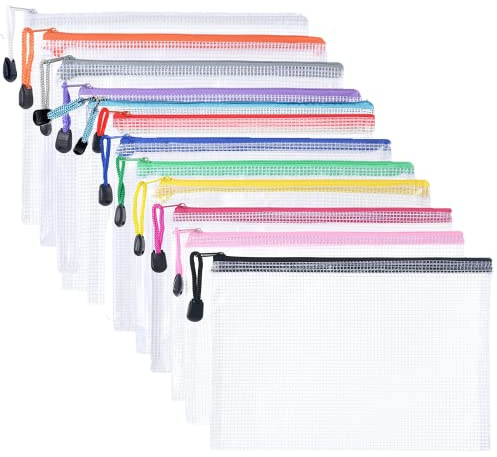 Zip Lock Bags - 12 Pcs A4 Zip Wallets Plastic Folders, Document Wallets with 12 Colours Plastic Pockets for School, Office, Home