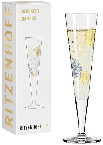 RITZENHOFF 1071036 Champagnerglas 200 ml - Serie Goldnacht Nr. 36 - Windröschen-Motiv mit Echt-Gold - Made in Germany | Artikelnr. 1071036, Serie Goldnacht, 1 Champagnerglas 200 ml, Kristallglas, spülmaschinenfest