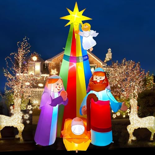 Kalolary Decoración Inflable de Navidad Decoración Navideña con LED Incorporados para Partido, al Aire Libre Decoración (Escena de la Natividad)