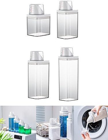 CARMOTTER Spülpulverbehälter, 1100 ml, transparent, luftdicht, Lebensmittelbehälter mit Messbecher für Mehl, Bohnen, Hundefutter