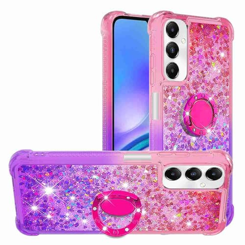 Reevermap Samsung Galaxy A05S Phone Case with Ring Holder Kickstand, Clear Glitter Liquid Floating Silicone Case Sparkle 360 Degree Rotating Case Cover for Girls Women, Pink & Purple