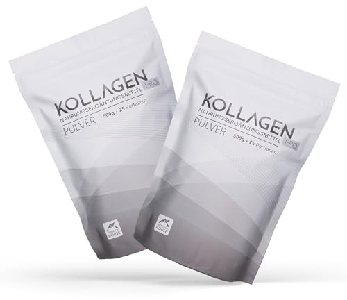 KOLLAGEN PRO | Kollagenpulver | Rindfleisch | Hydrolysat | Typ I, II und III | Partikelgröße 2000 Dalton | Leicht verdaulich | Leicht löslich | Geschmacksneutral | Reines Produkt 2 x 500 g