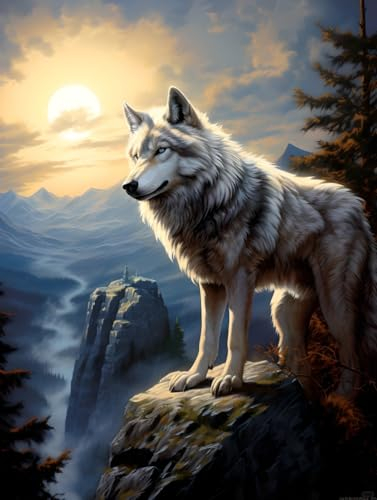 AMBATTERY Knüpfkissen Anime-Wolf-Tier-DIY-Stickkissen-Teppich, Unvollendetes Häkelteppich-Set Mit Vordruck, Knüpf-Sets Für Anfänger Und Erwachsene 21x29in