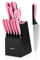 hecef Cuchillos Cocina, 13 Piezas Juego de Bloque de Cuchillos de Cocina de Madera con Afilador Incorporado, Cuchillos de Acero Inoxidable para Picar, Rebanar, Cortar en Dados y Cortar (Rosa)