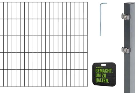 Alberts 691370 Doppelstabmattenzaun Zaun-Komplettset mit Kniekissen | verschiedene Längen und Höhen | anthrazit | Höhe 120 cm | Länge 10 m