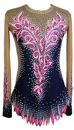 JRUIA Eiskunstlauf Kleid Für Damen/Mädchen Eislauf-Performance Kostüm Trikots Für Rhythmische Gymnastik Handgefertigte Elastische Wettkampf Skating Bekleidung Mit Strass,Schwarz,4_6Years